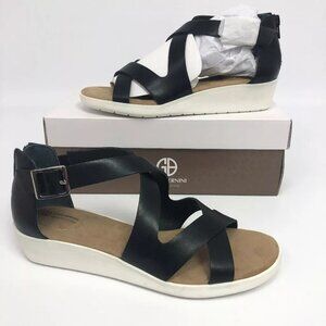 Giani Bernini Womens Fayee Wedge Sandals Shoe Black 7M